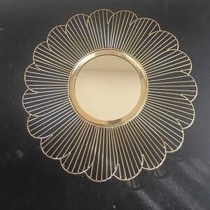 Gold Metal Sunburst Wall Mirror | Round Flower Petal Accent Decor 19"